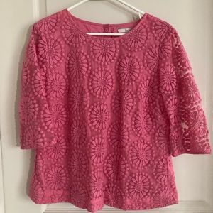 Boden Pink Top 3/4 Sleeve Sheer Flower Pattern 12